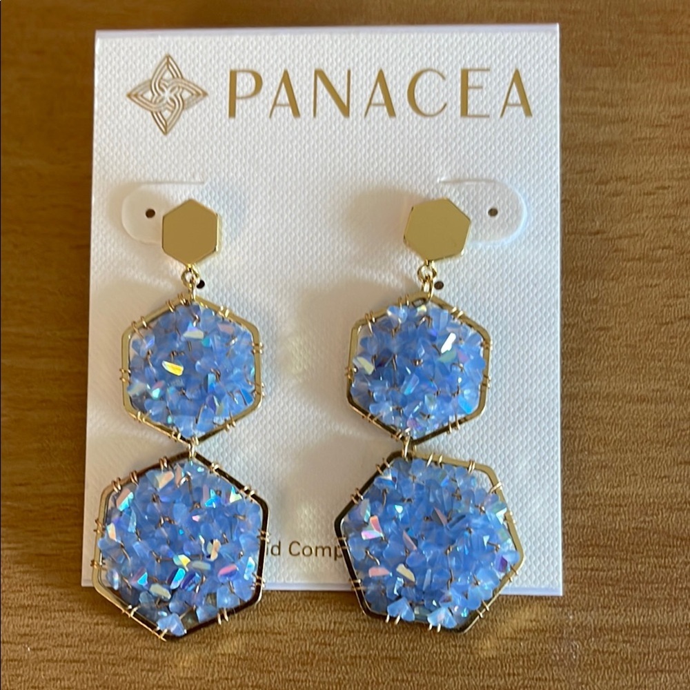 NWT Panacea Blue Crystal Hexagon Earrings - Picture 2 of 4
